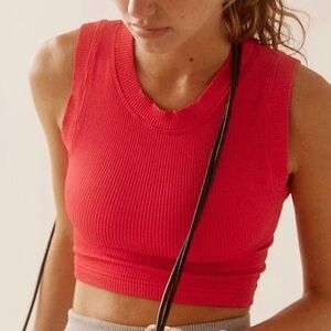 Free People Movement Happiness Runs Muscle Tank Ribbed Red Compression Top, XS/S